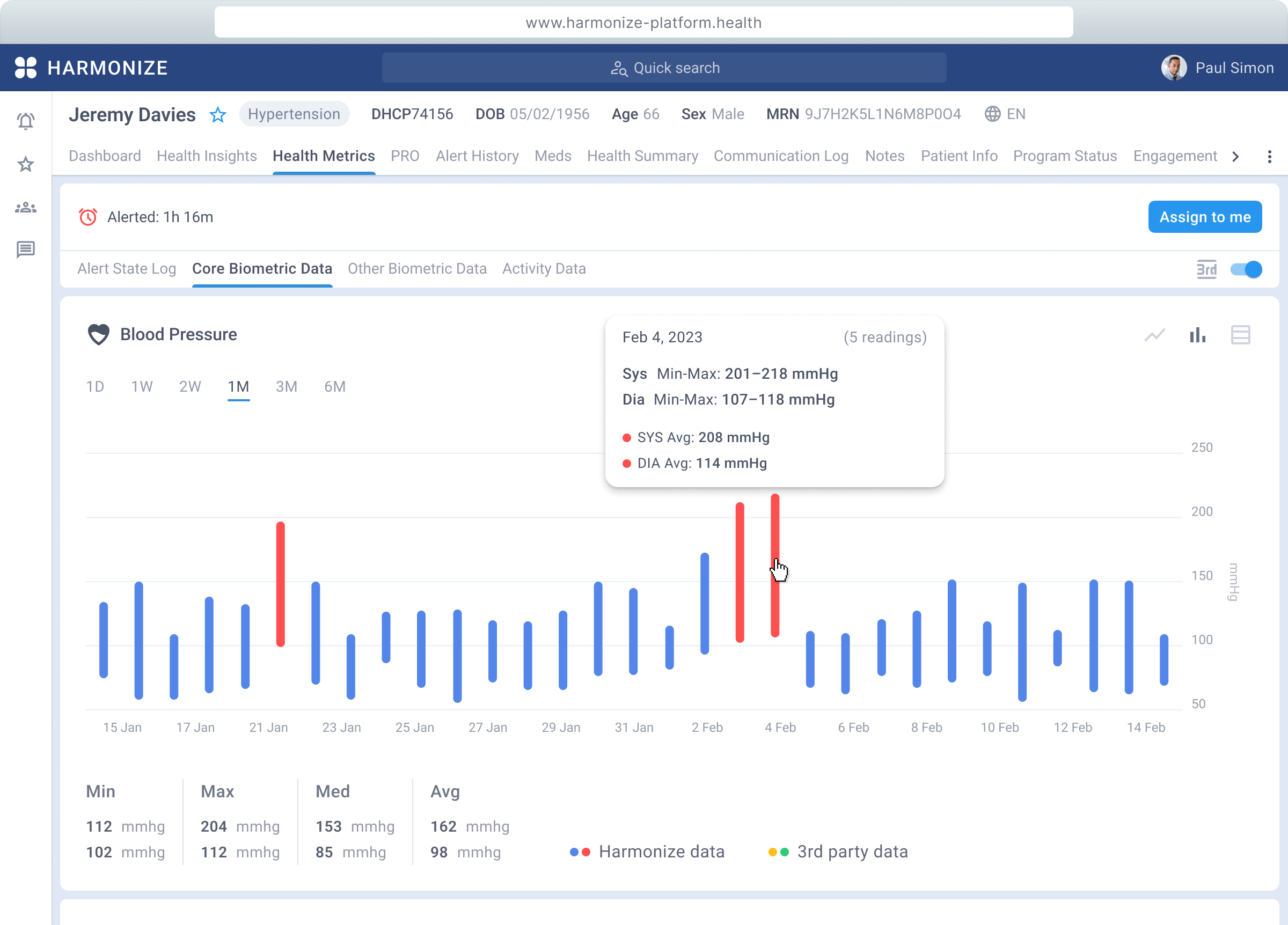 Harmonize web platform. Patient profile