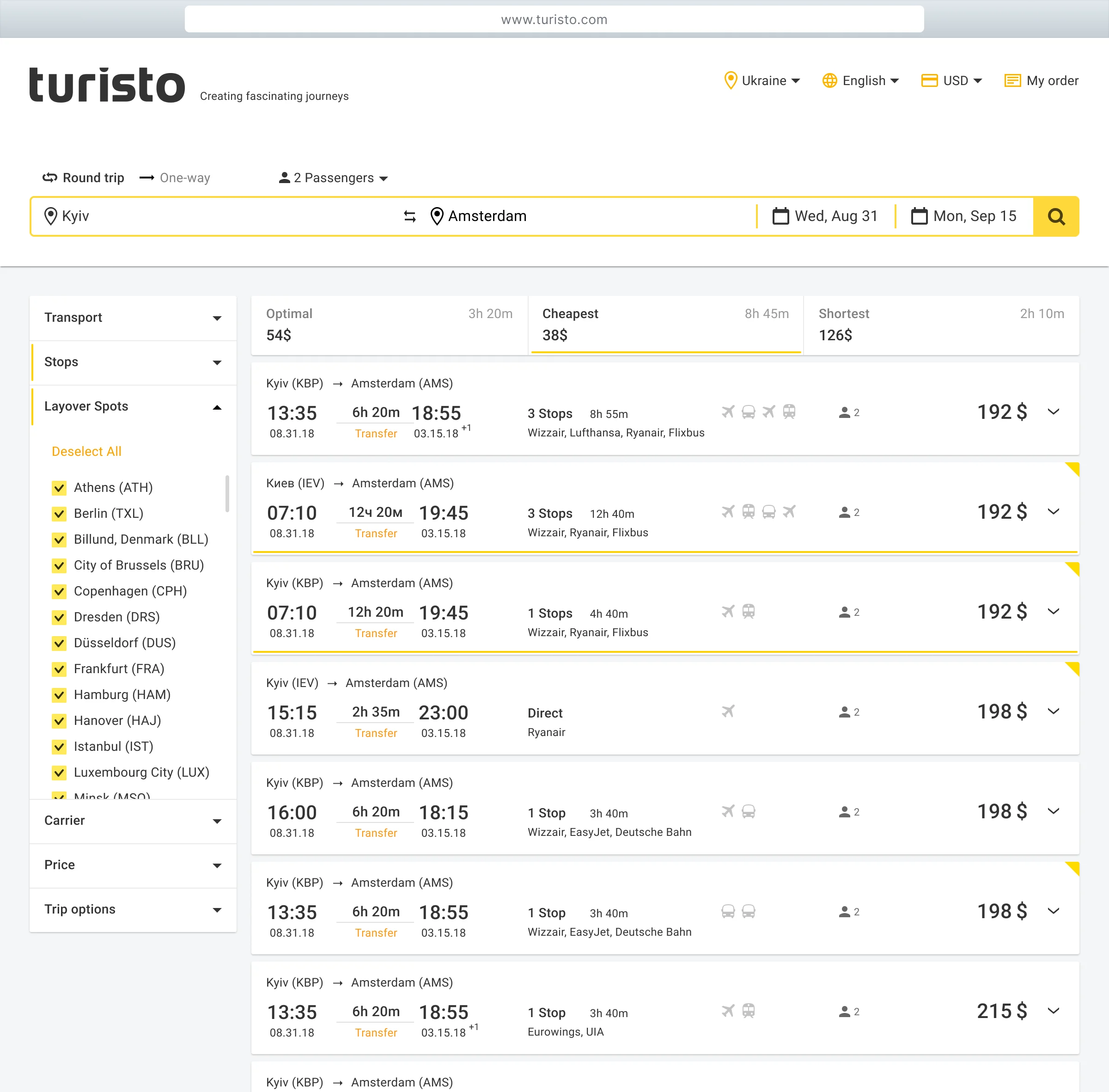 Turisto search result